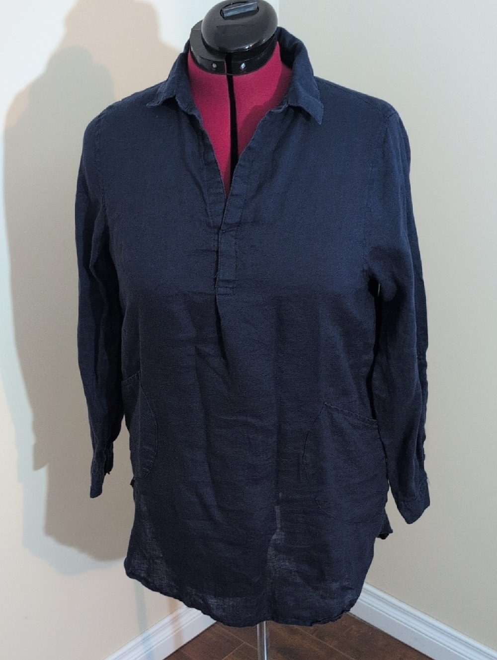 Forcynthia Beachwear | Women's Navy Casual Linen Pullover Shirt